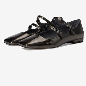 Franco Sarto Metallic Gunmetal Patent Triple-Strap Pointed Flats